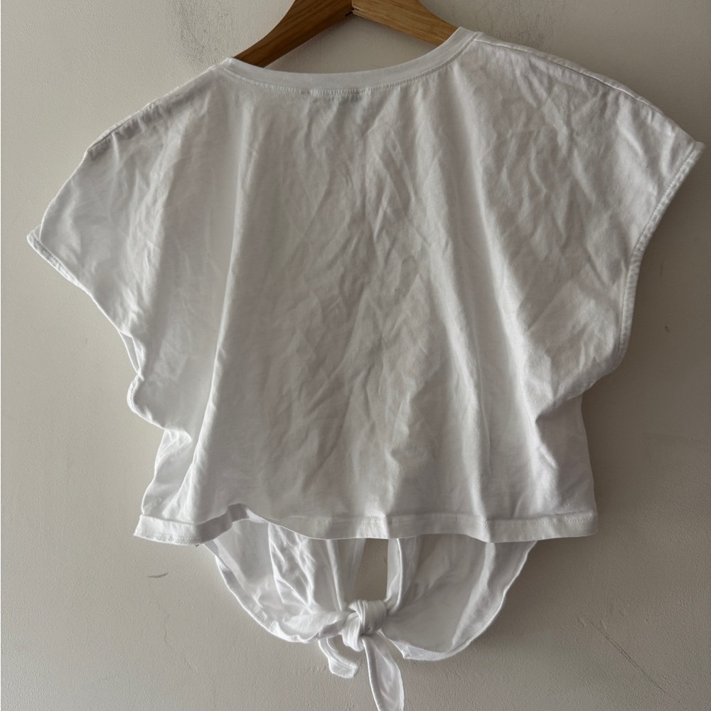 Zara White Front Knot Tie Cropped Tee - Picture 6 of 8